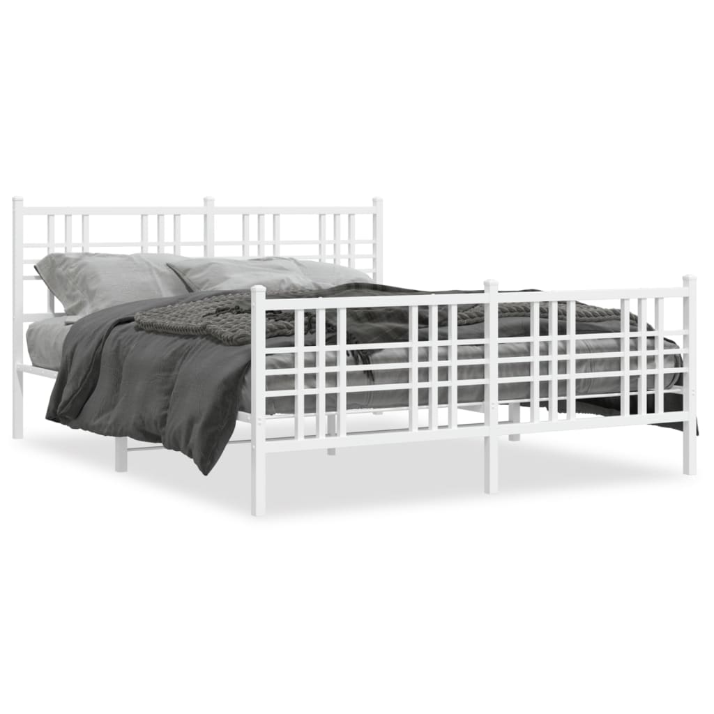 Bed frame with head and footboard metal white 150x200 cm