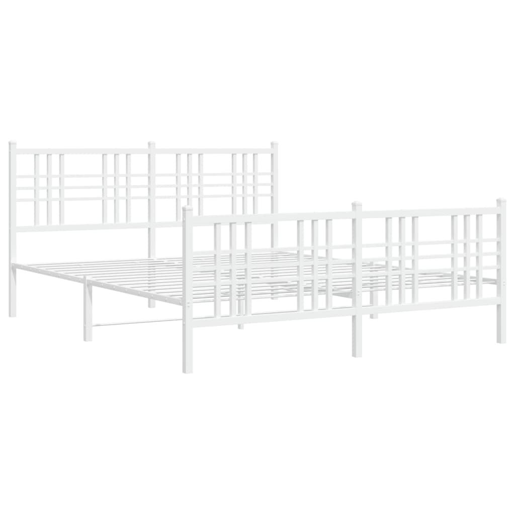 Bed frame with head and footboard metal white 150x200 cm