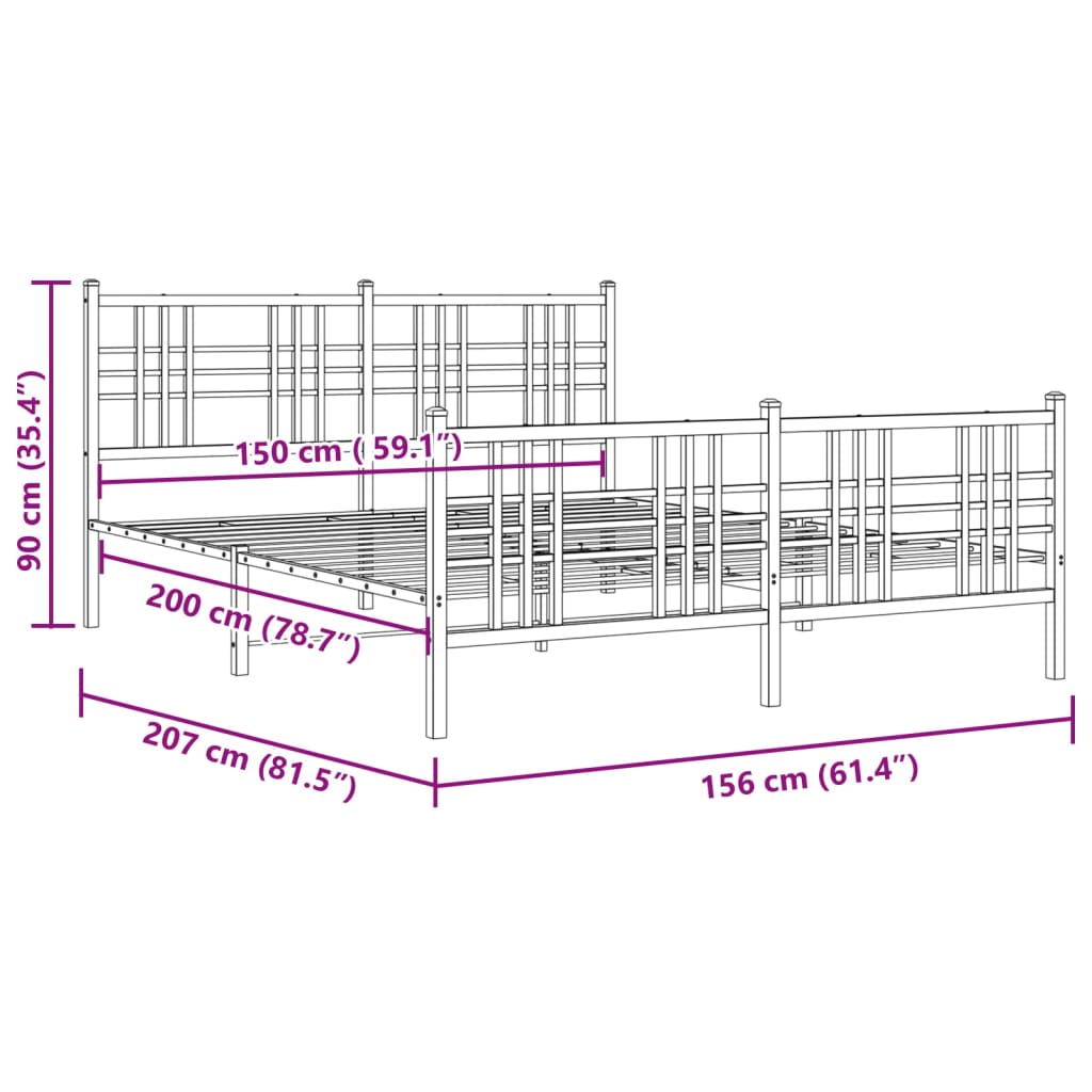 Bed frame with head and footboard metal white 150x200 cm