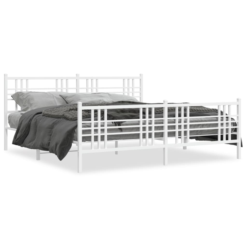 Bed frame with head and footboard metal white 180x200 cm
