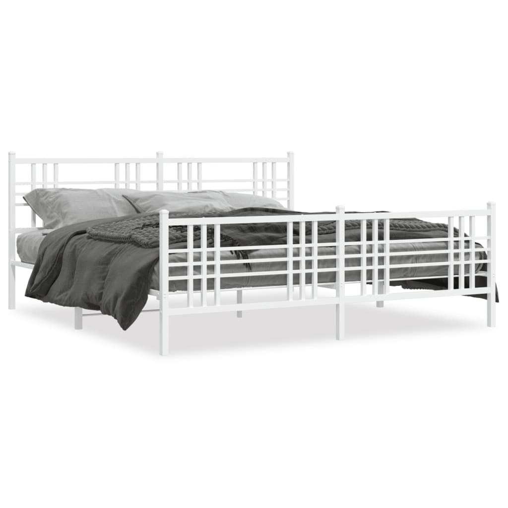 Bed frame with head and footboard metal white 183x213 cm