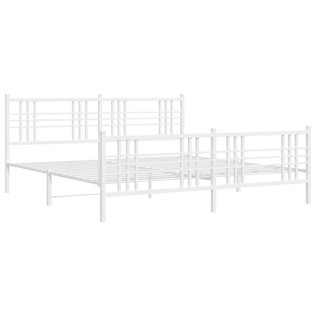 Bed frame with head and footboard metal white 183x213 cm