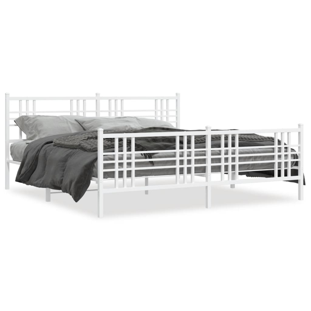 Bed frame with head and footboard metal white 193x203 cm