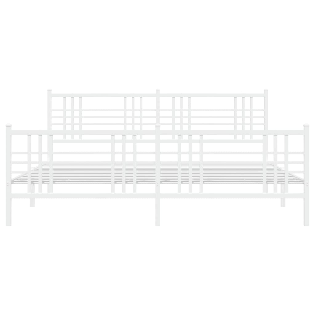 Bed frame with head and footboard metal white 193x203 cm
