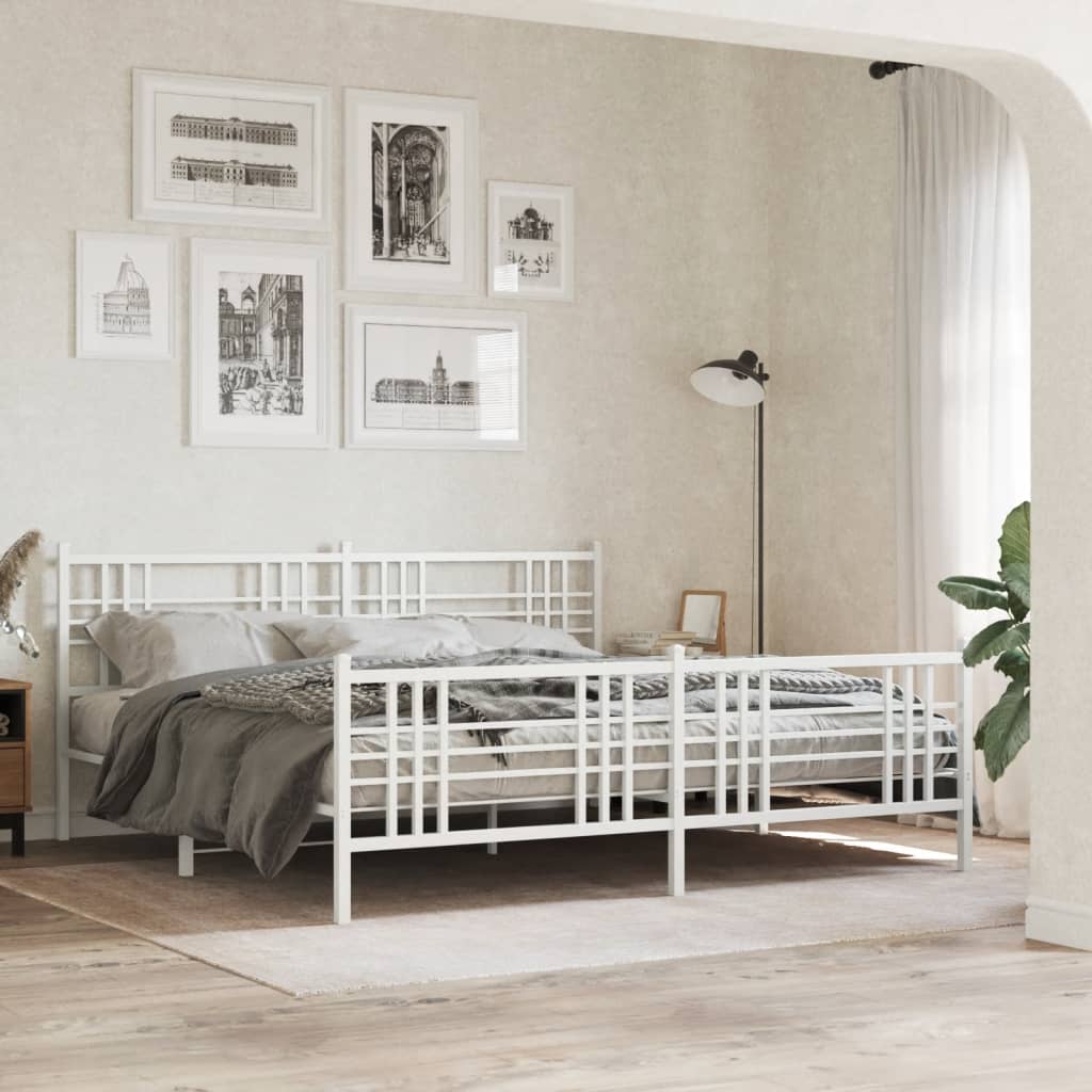 Bed frame with head and footboard metal white 193x203 cm