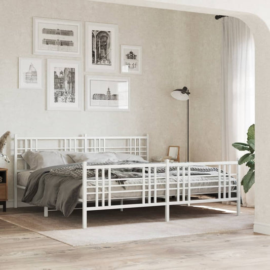 Bed frame with head and footboard metal white 193x203 cm