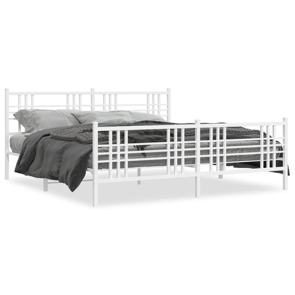 Bed frame with head and footboard metal white 200x200 cm