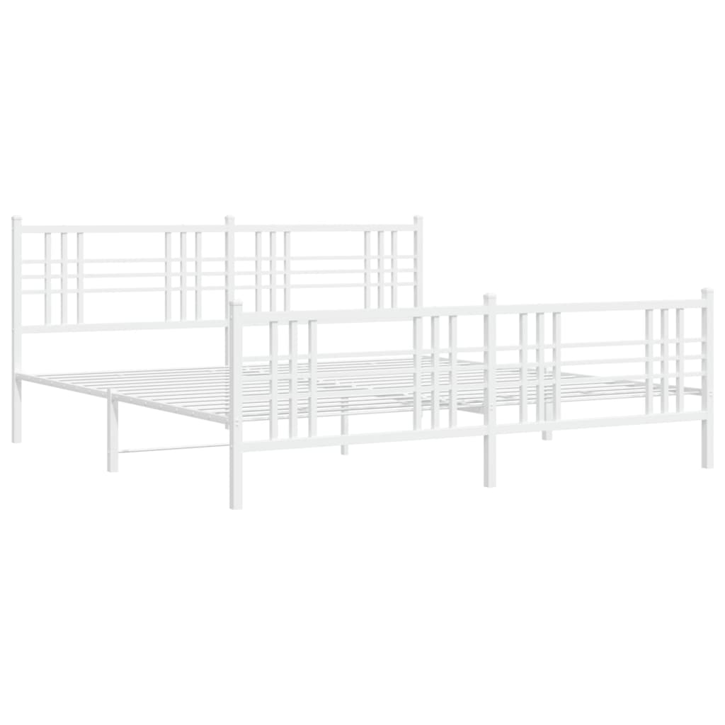 Bed frame with head and footboard metal white 200x200 cm