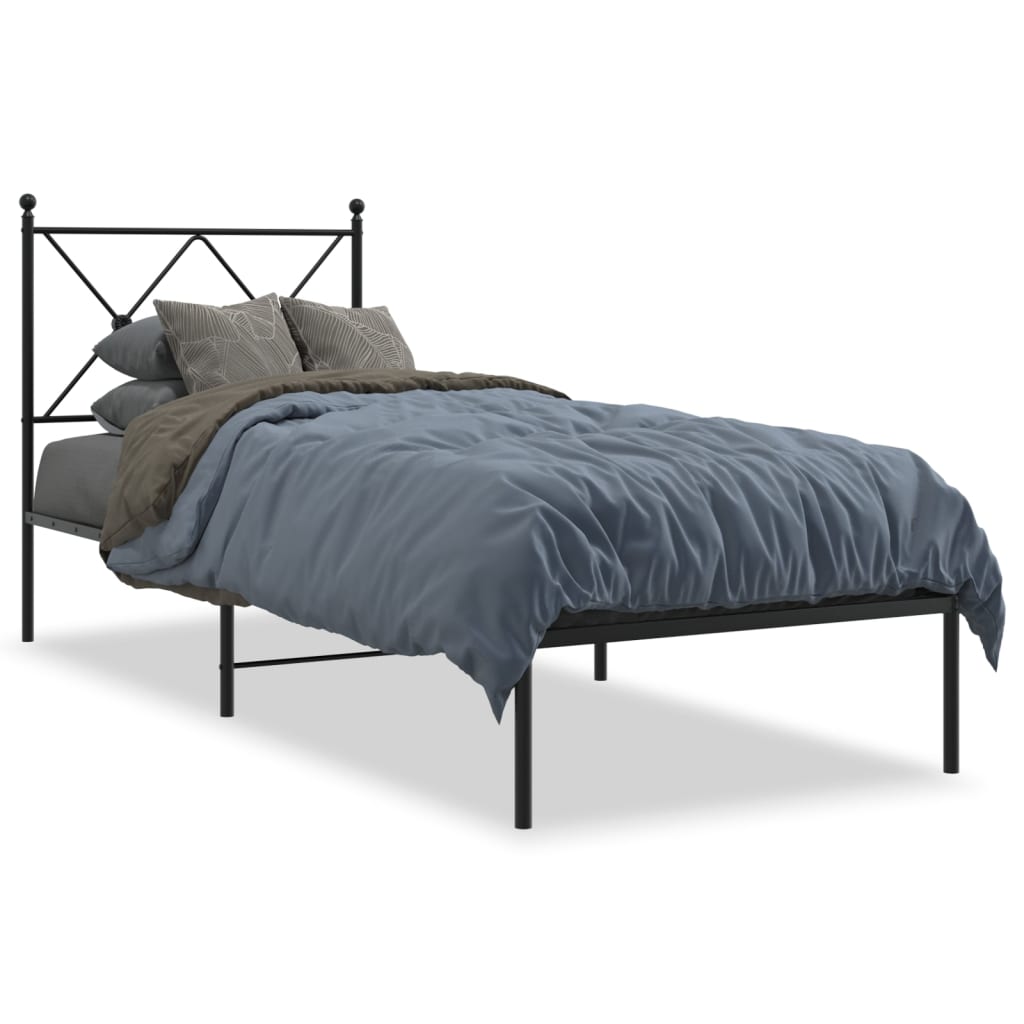 Bed frame with headboard metal black 75x190 cm