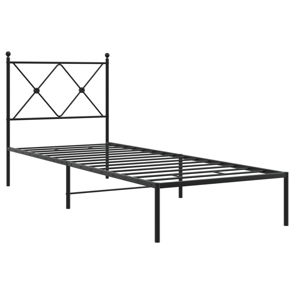 Bed frame with headboard metal black 75x190 cm