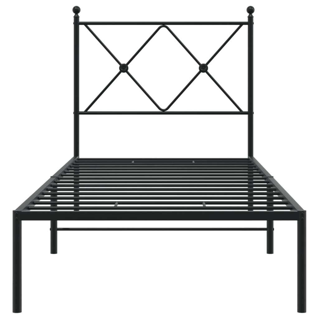 Bed frame with headboard metal black 75x190 cm