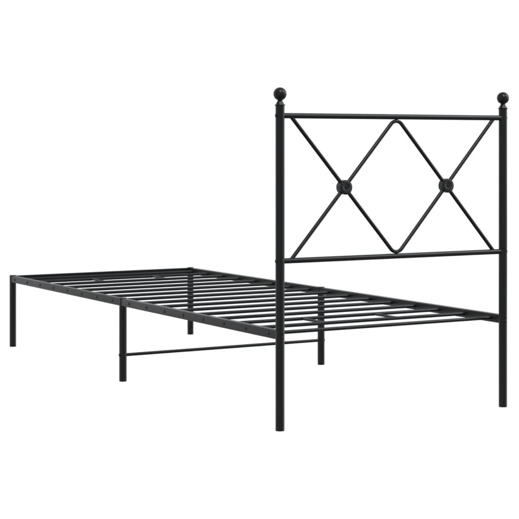 Bed frame with headboard metal black 75x190 cm