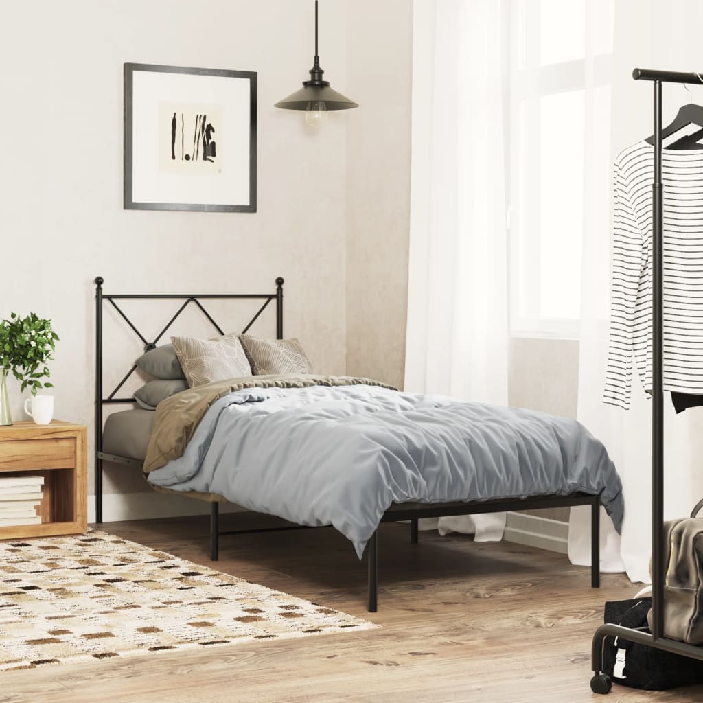 Bed frame with headboard metal black 75x190 cm