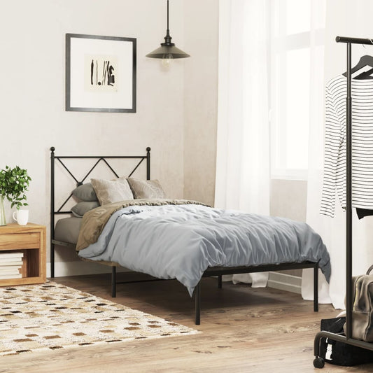 Bed frame with headboard metal black 75x190 cm