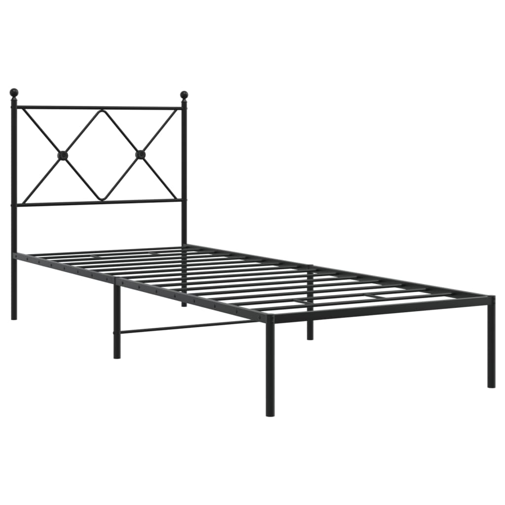 Bed frame with headboard metal black 80x200 cm