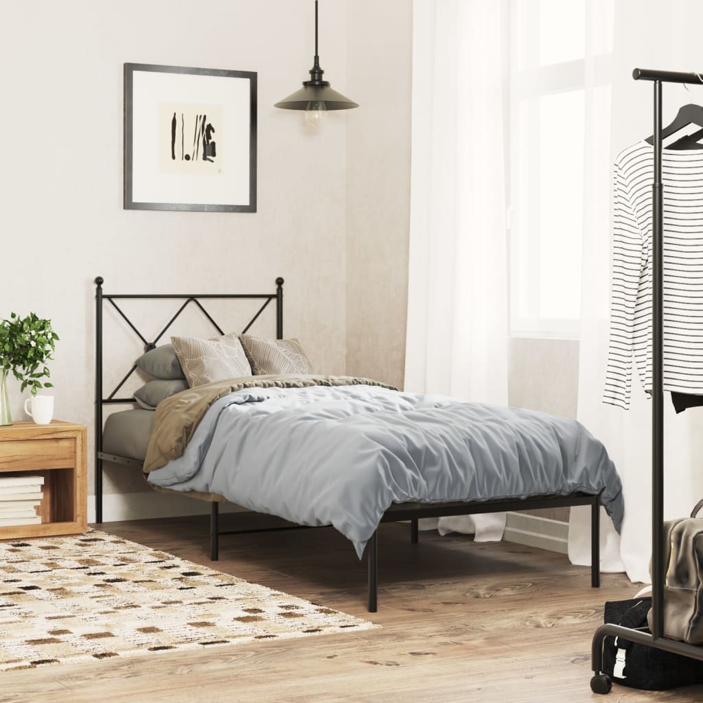 Bed frame with headboard metal black 80x200 cm