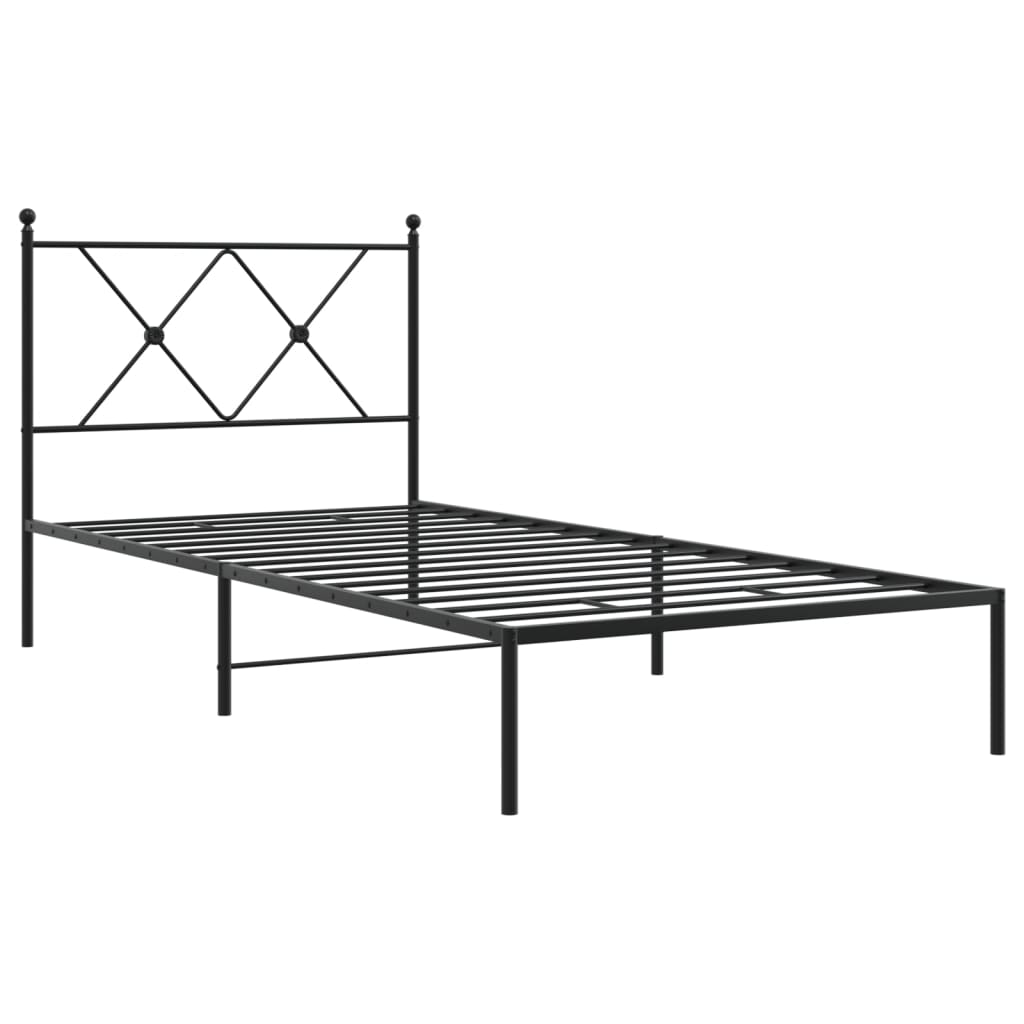 Bed frame with headboard metal black 90x190 cm
