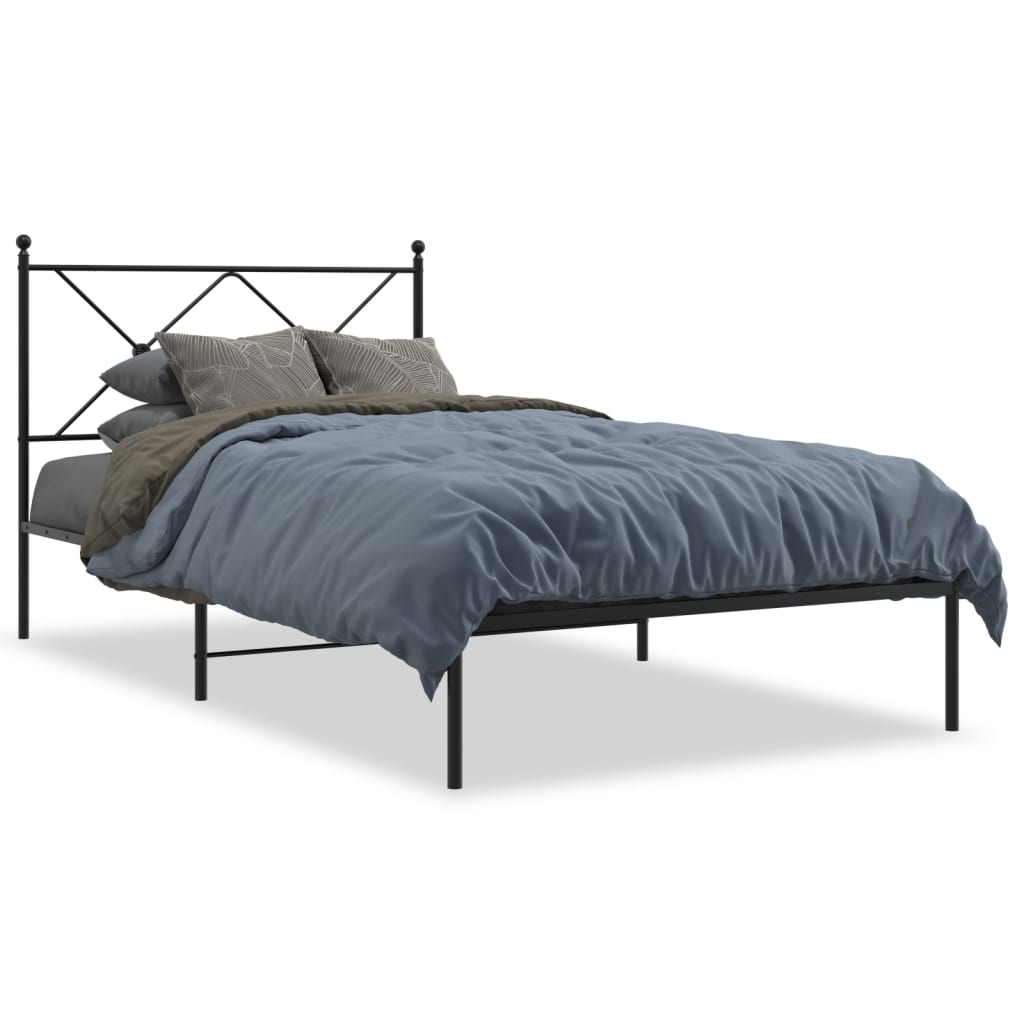 Bed frame with headboard metal black 100x190 cm