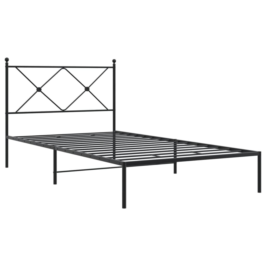 Bed frame with headboard metal black 100x190 cm