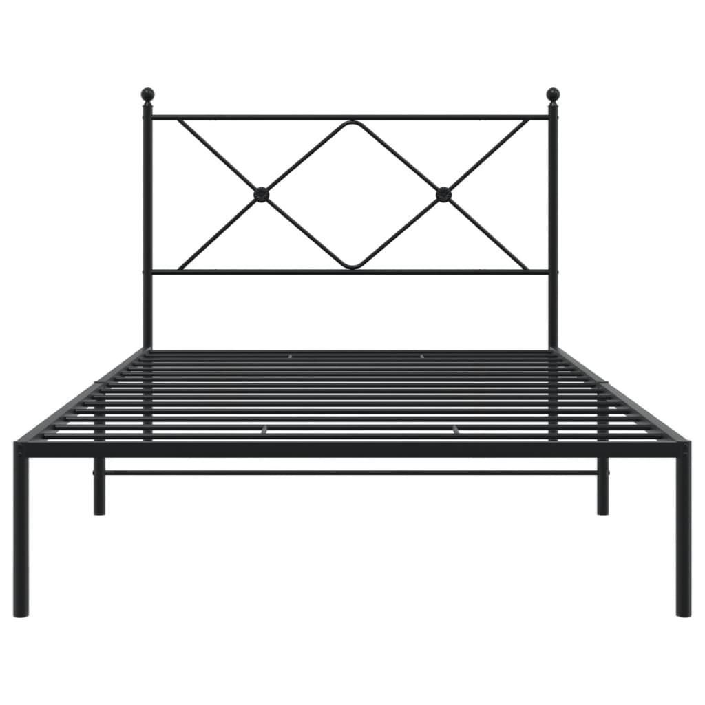 Bed frame with headboard metal black 100x190 cm