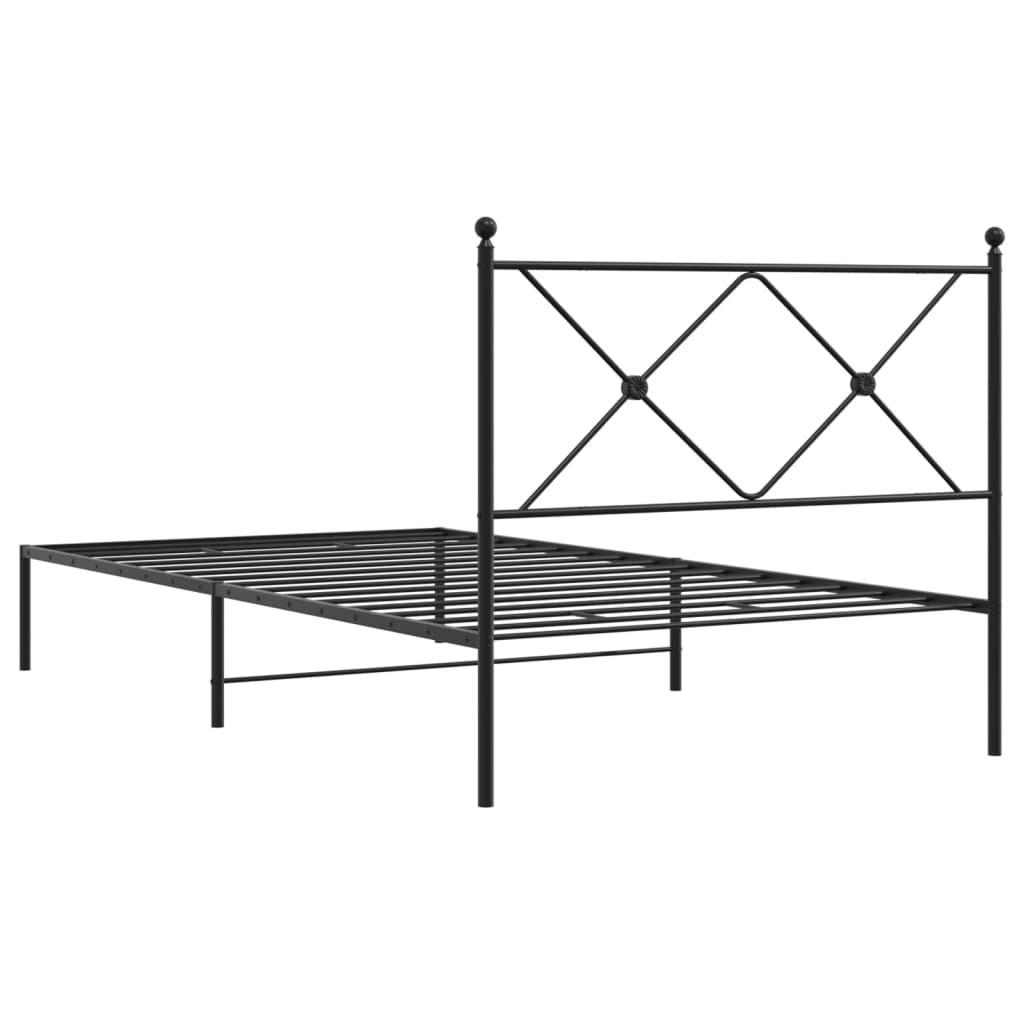 Bed frame with headboard metal black 100x190 cm