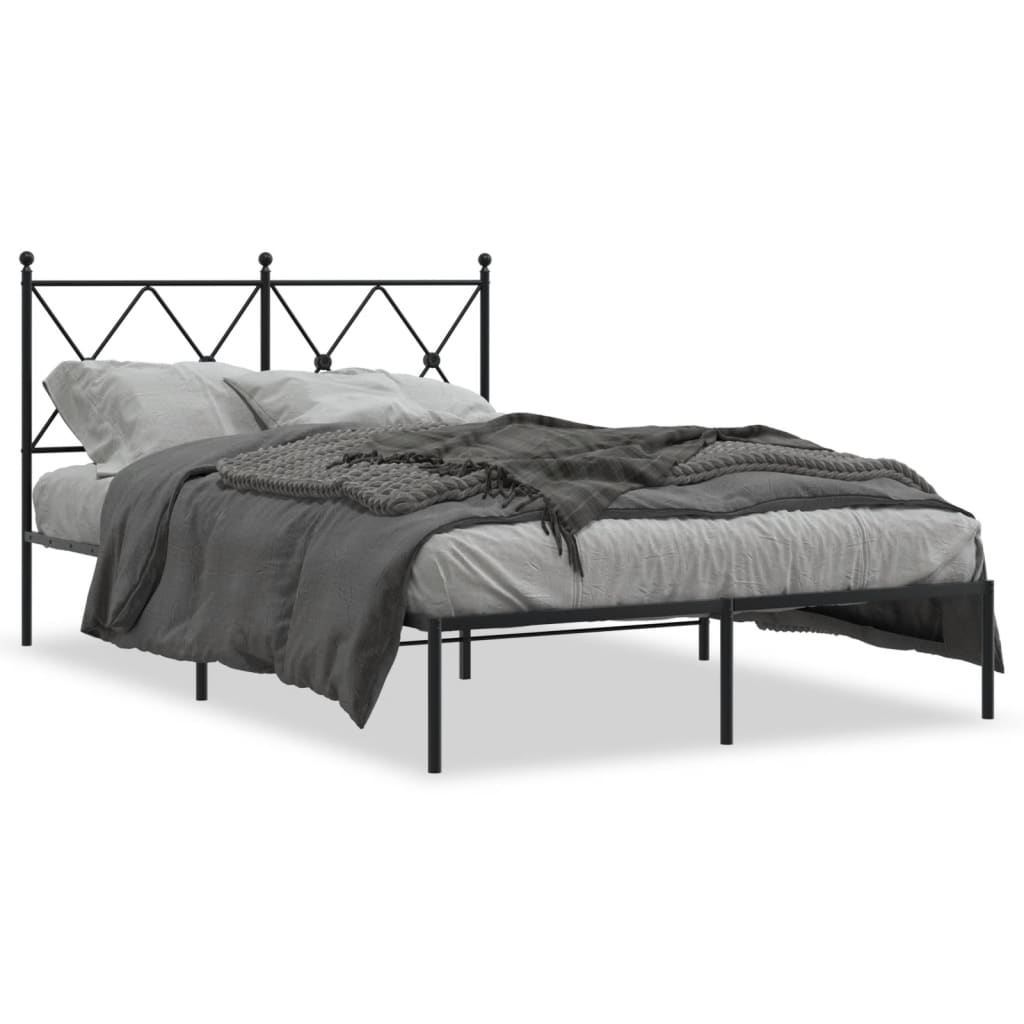 Bed frame with headboard metal black 120x190 cm