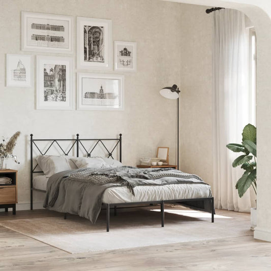 Bed frame with headboard metal black 120x190 cm