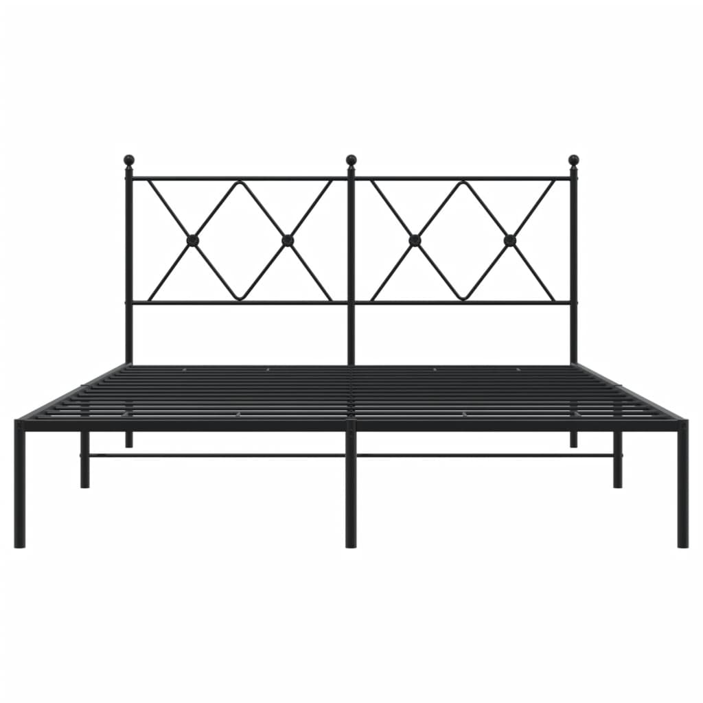 Bed frame with headboard metal black 135x190 cm
