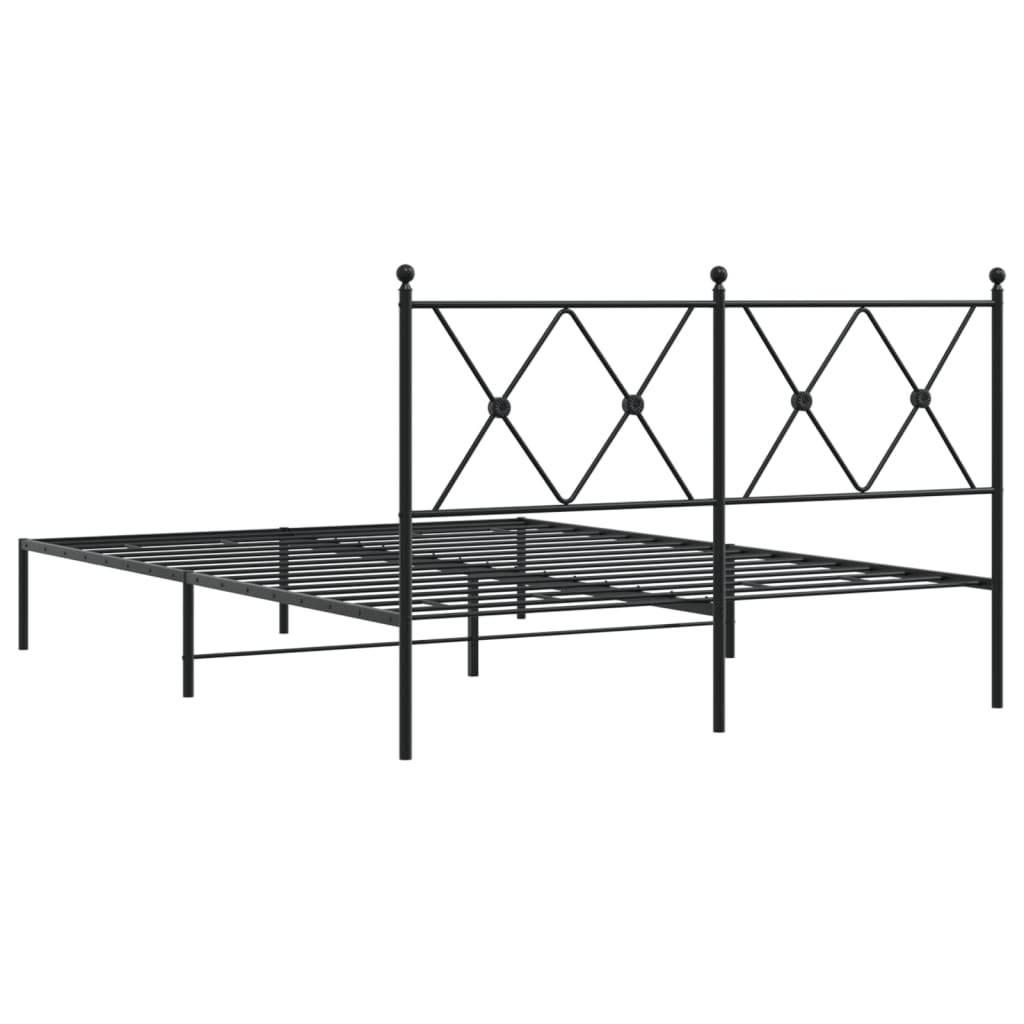 Bed frame with headboard metal black 135x190 cm