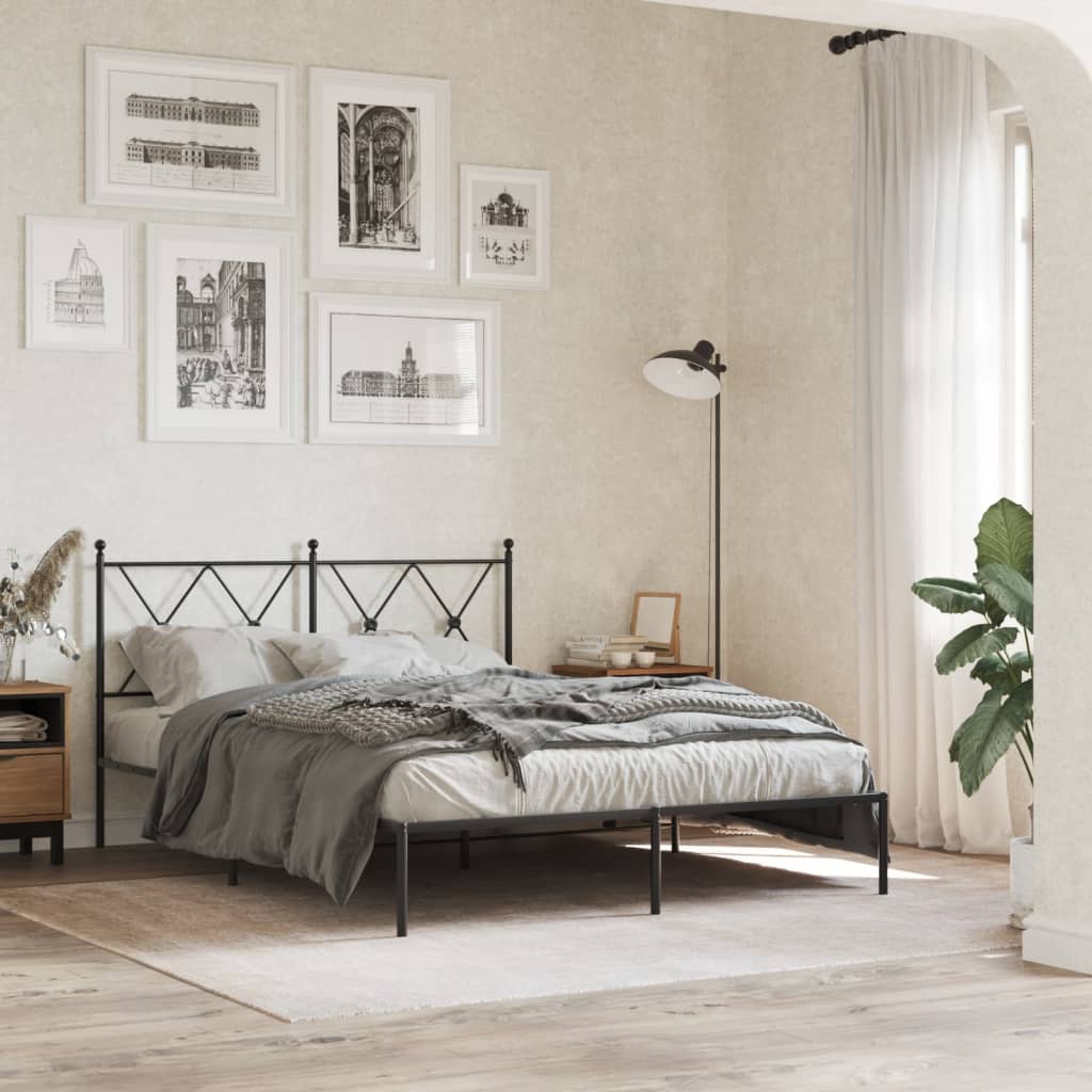 Bed frame with headboard metal black 135x190 cm