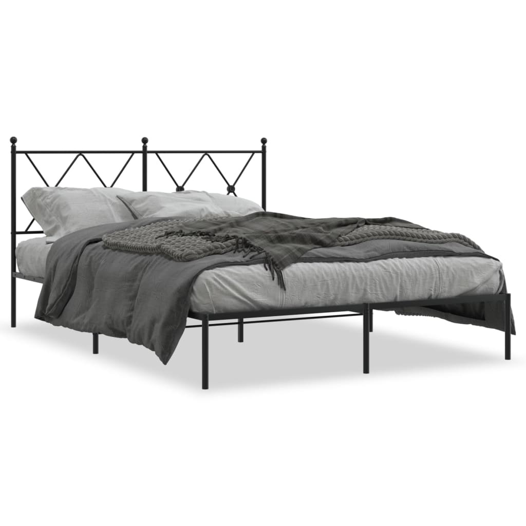 Bed frame with headboard metal black 140x190 cm