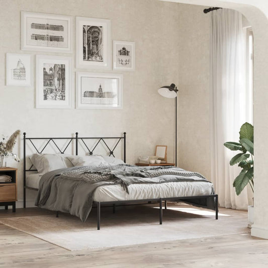 Bed frame with headboard metal black 140x190 cm