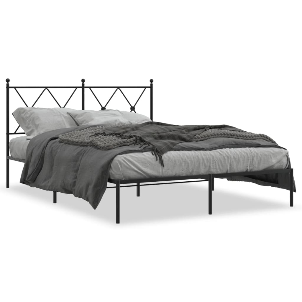 Bed frame with headboard metal black 140x200 cm