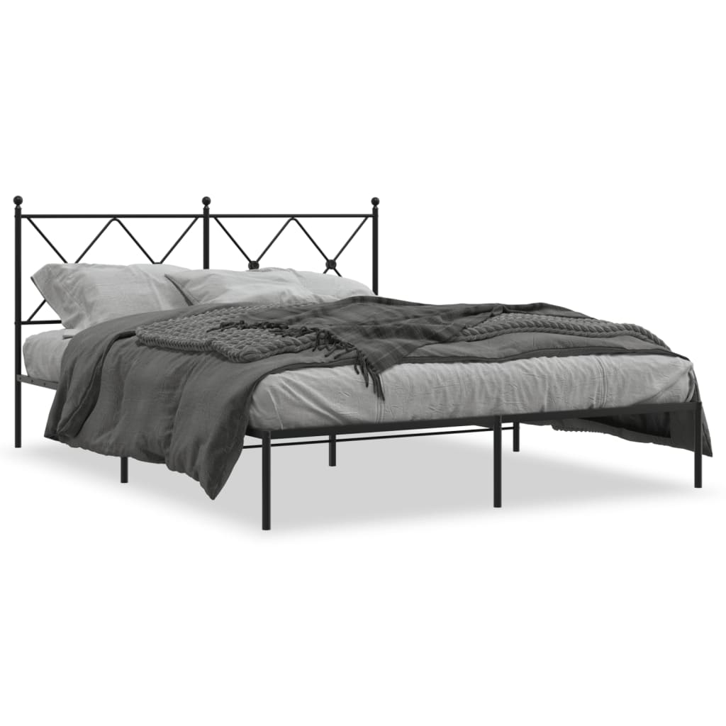 Bed frame with headboard metal black 150x200 cm