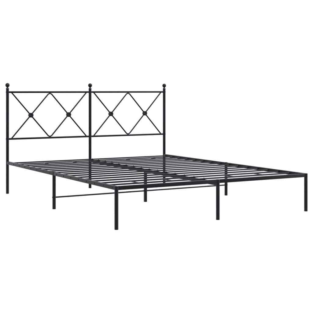 Bed frame with headboard metal black 150x200 cm