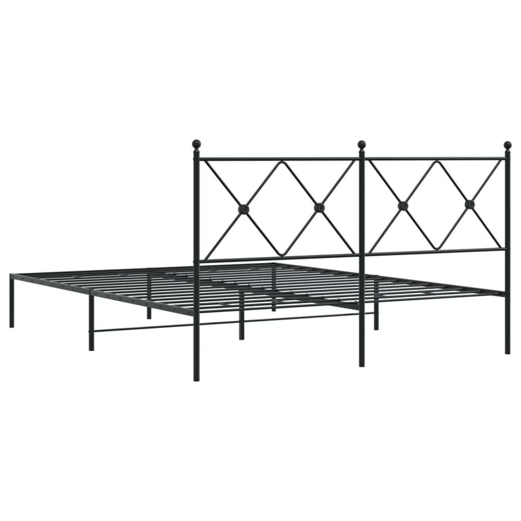 Bed frame with headboard metal black 150x200 cm