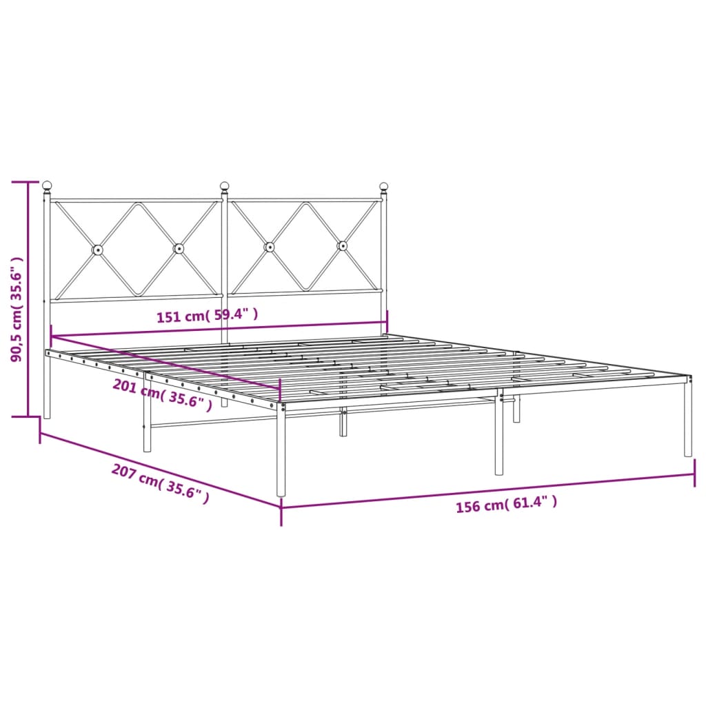 Bed frame with headboard metal black 150x200 cm