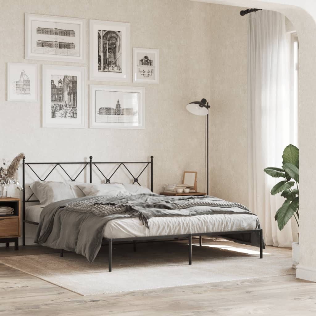 Bed frame with headboard metal black 150x200 cm