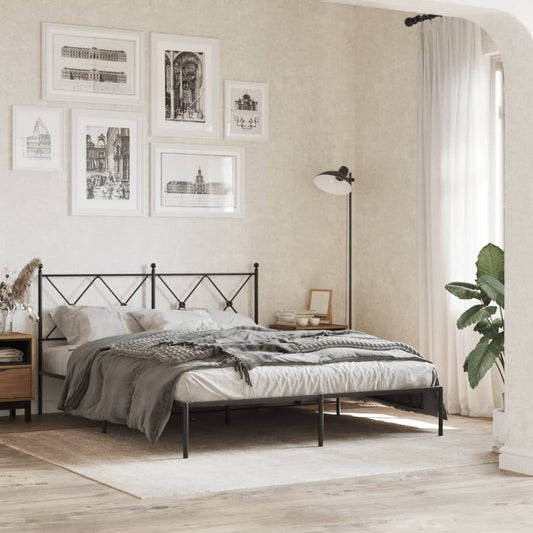 Bed frame with headboard metal black 150x200 cm