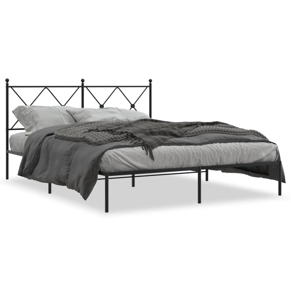 Bed frame with headboard metal black 160x200 cm