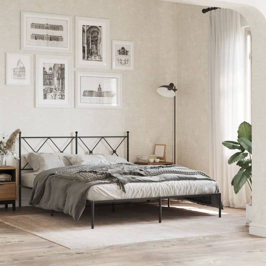 Bed frame with headboard metal black 160x200 cm