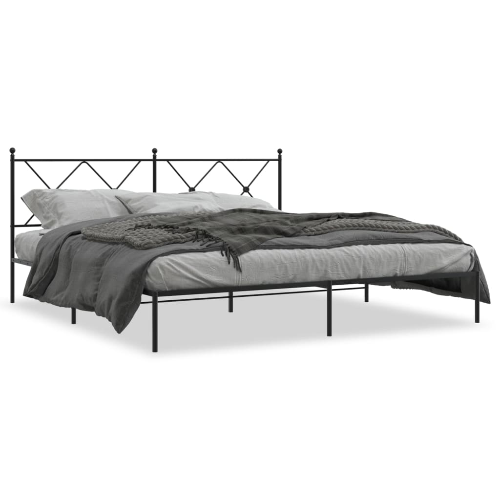 Bed frame with headboard metal black 183x213 cm