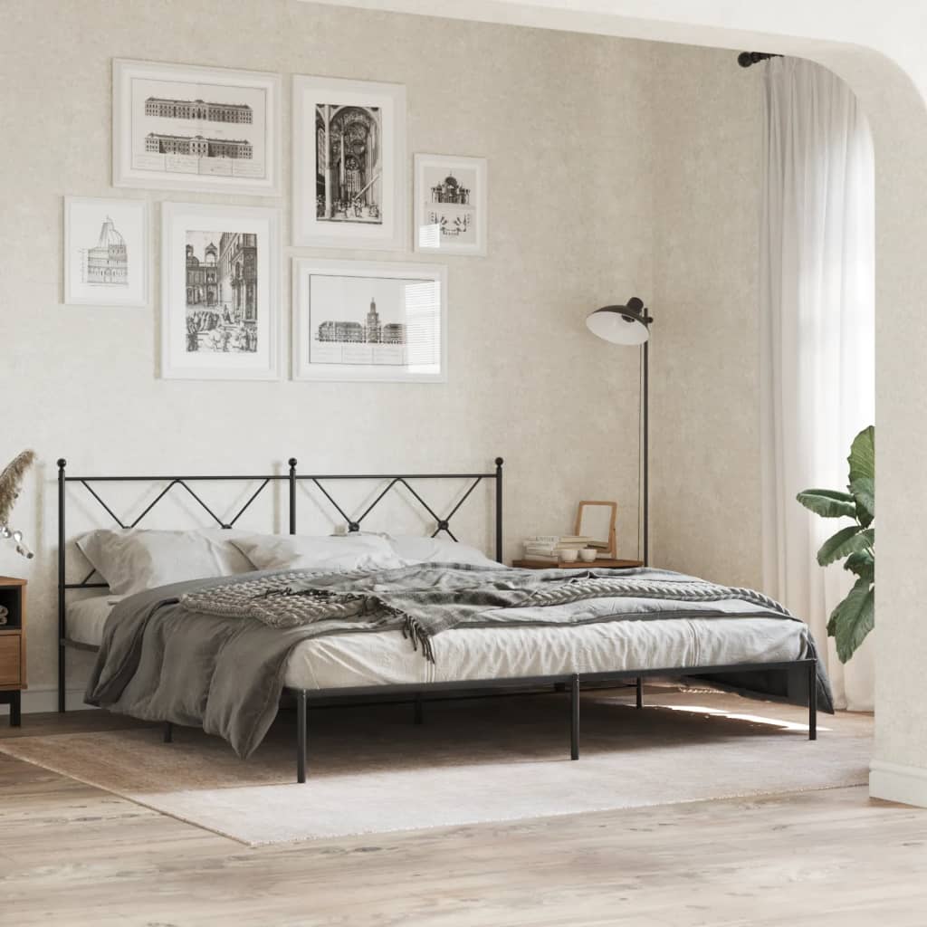 Bed frame with headboard metal black 183x213 cm
