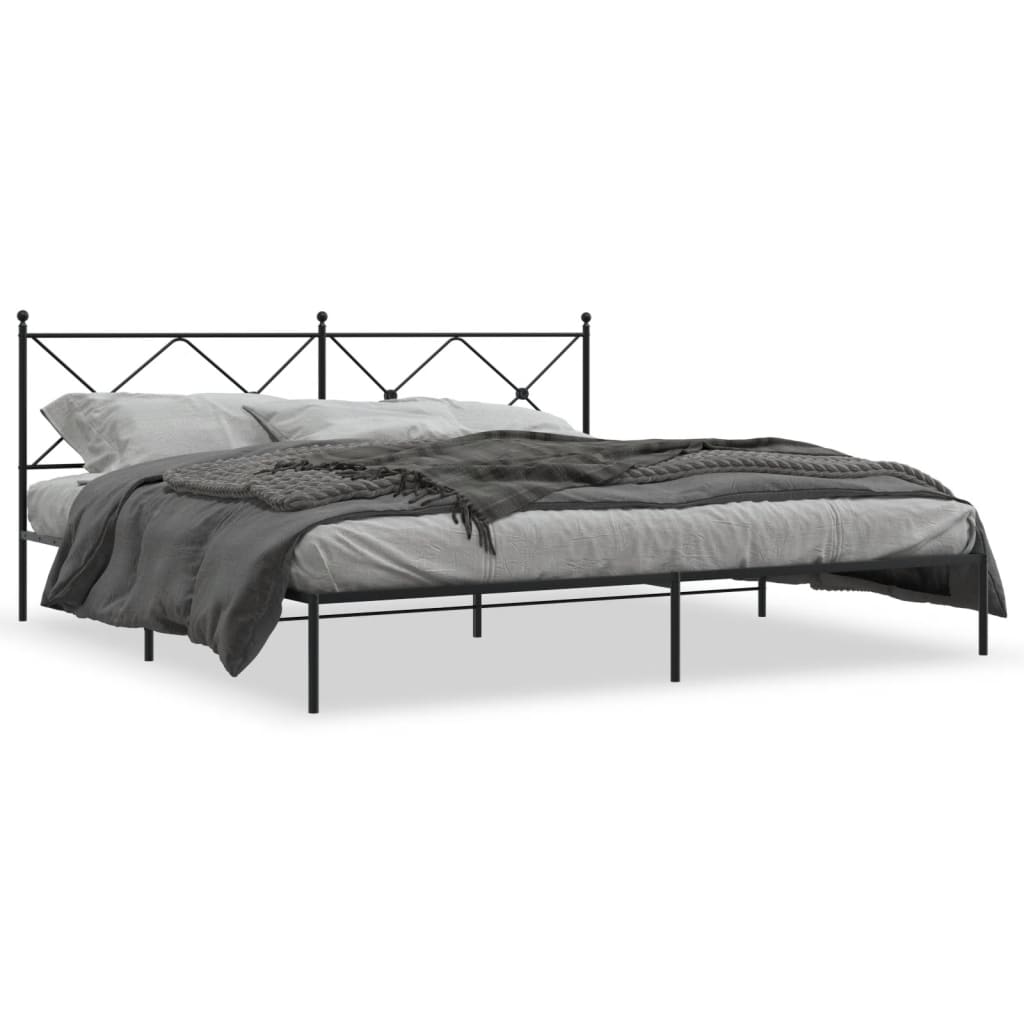 Bed frame with headboard metal black 193x203 cm