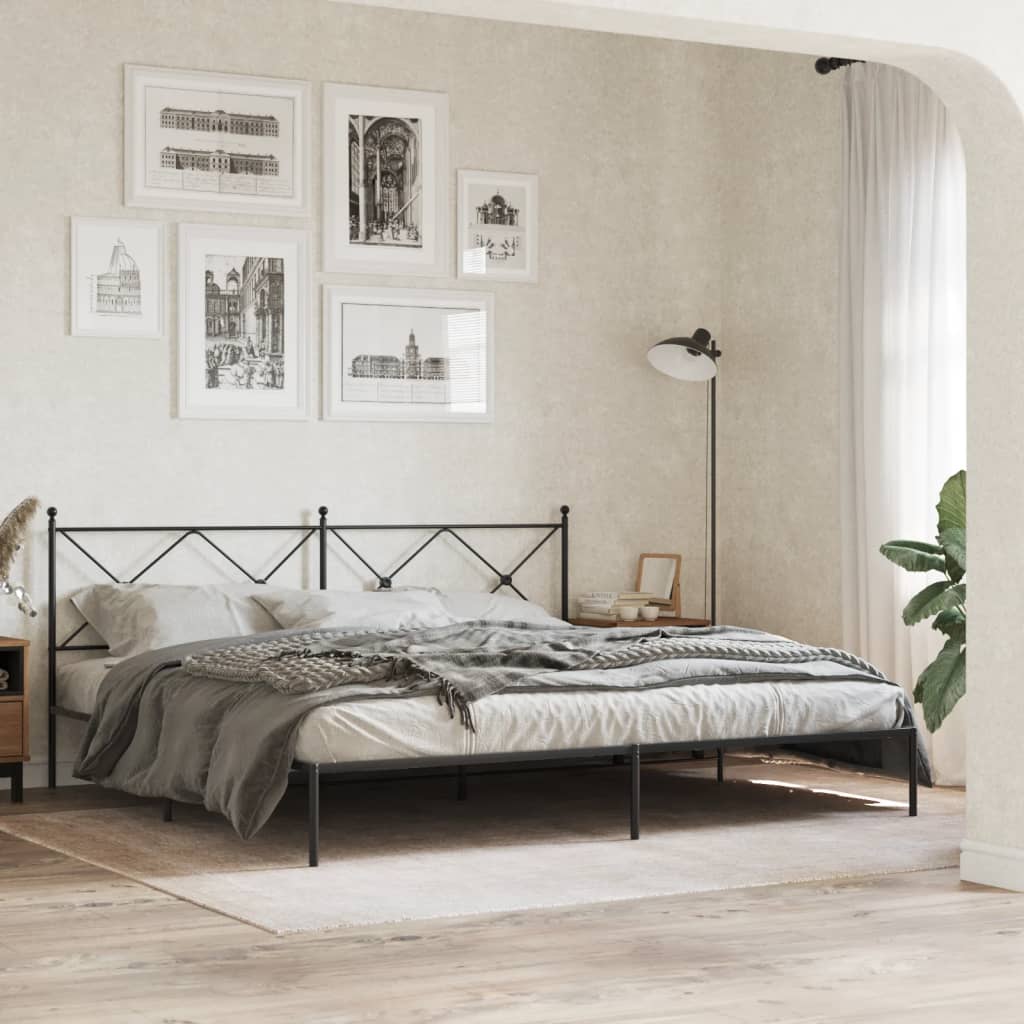 Bed frame with headboard metal black 193x203 cm