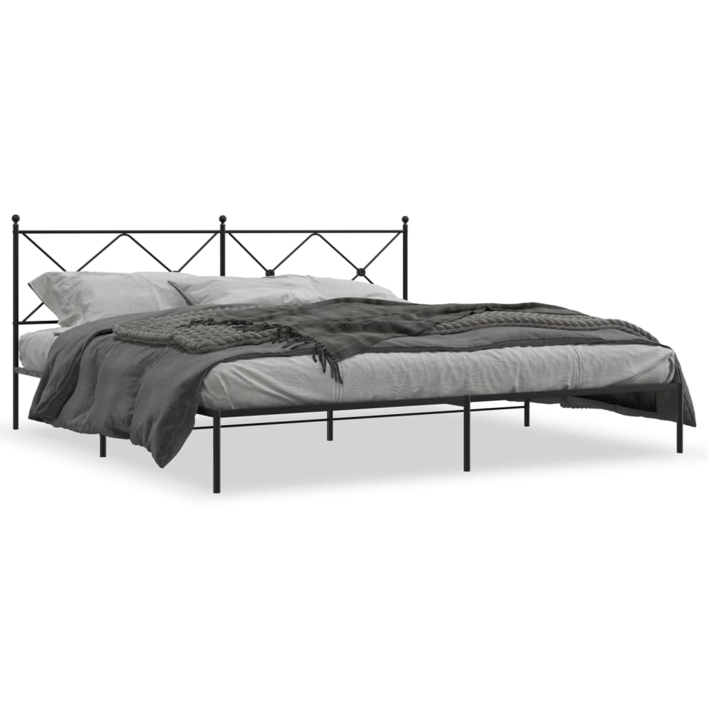 Bed frame with headboard metal black 200x200 cm