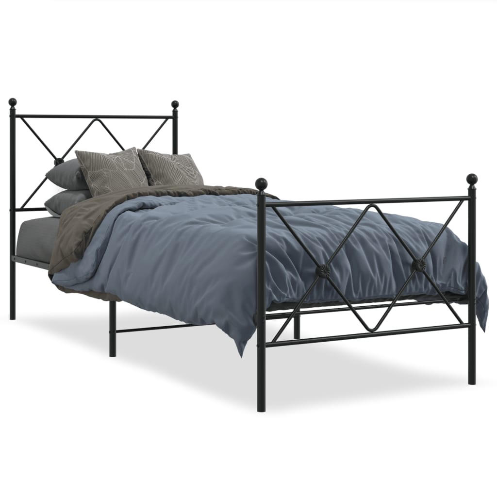 Bed frame with head and footboard metal black 75x190 cm