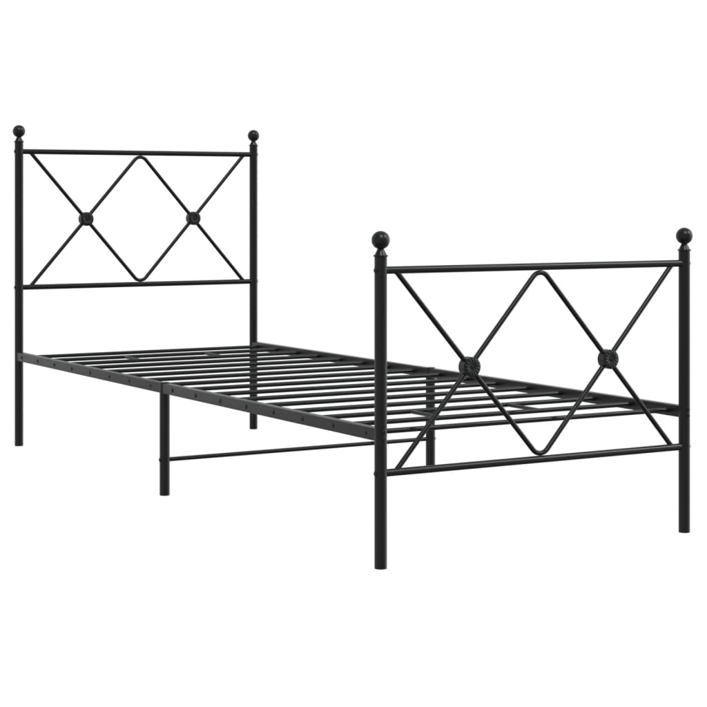 Bed frame with head and footboard metal black 75x190 cm