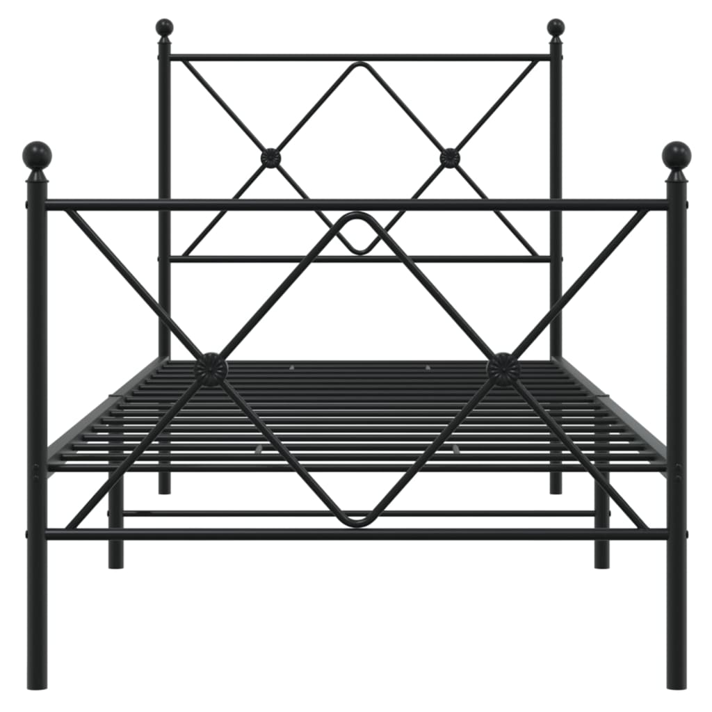 Bed frame with head and footboard metal black 75x190 cm