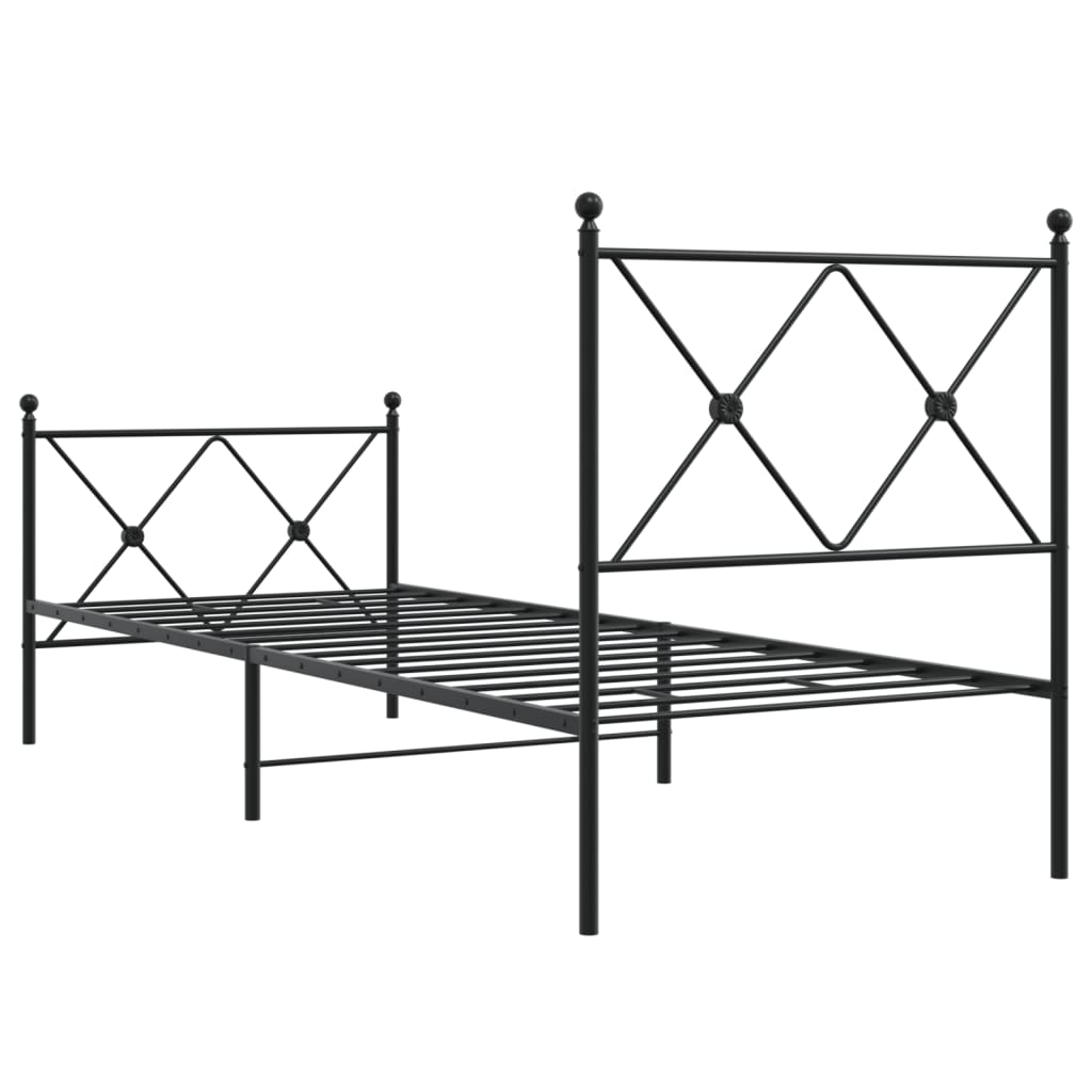 Bed frame with head and footboard metal black 75x190 cm